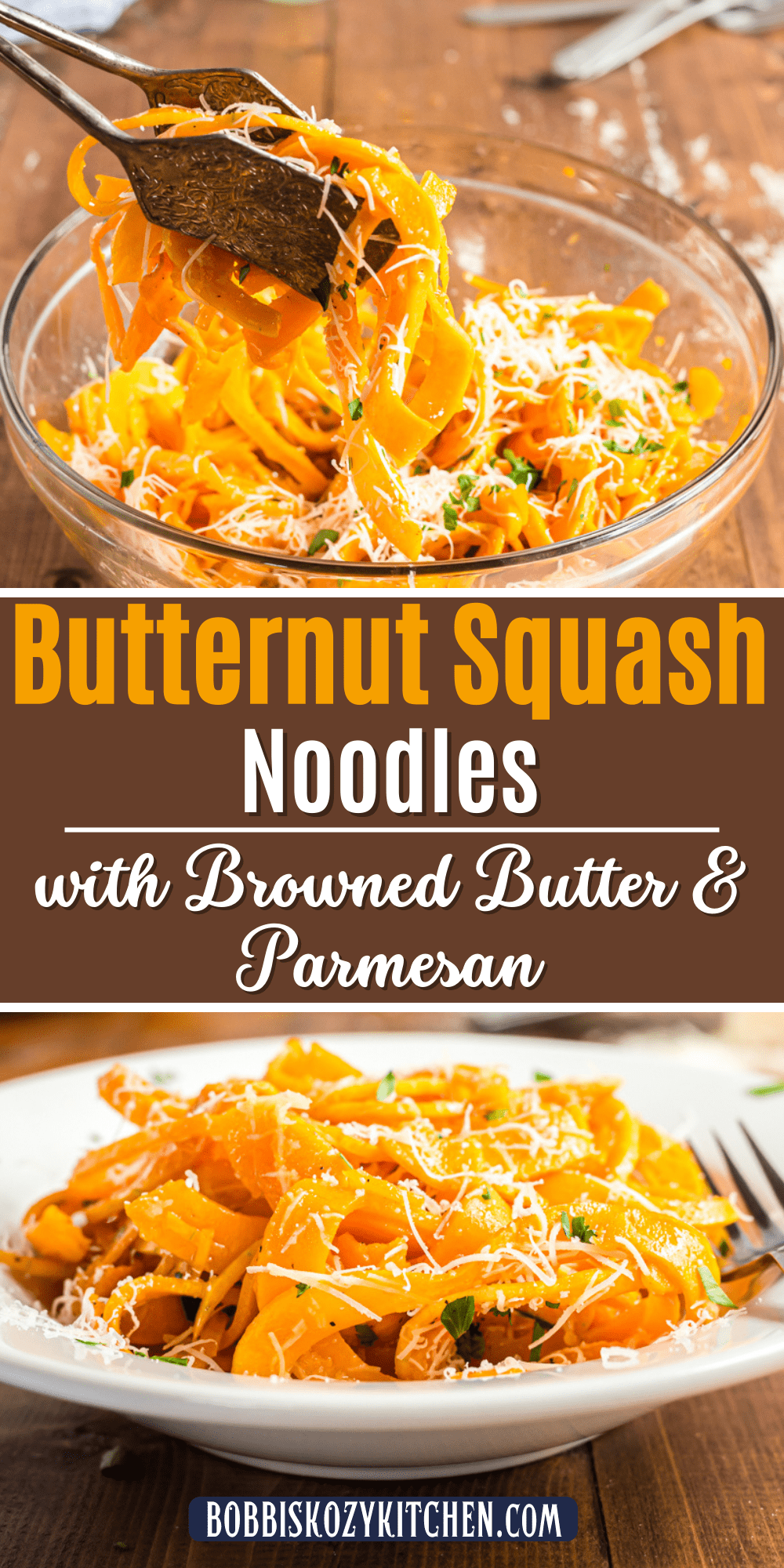 Pinterest graphic with images of Butternut Squash Pasta on it.