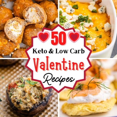 4 photo collage of keto Valentine's Day recipes.