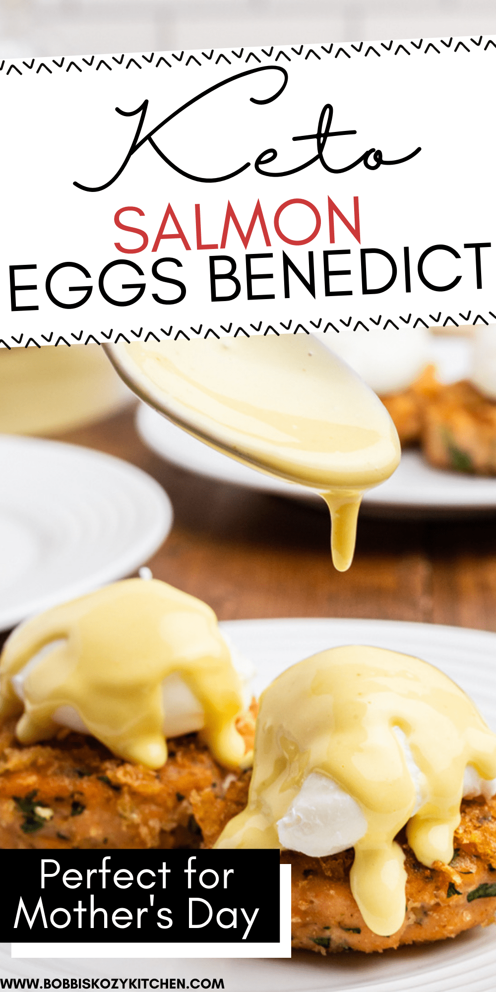 Pinterest graphic with image of keto salmon eggs benedict on it.