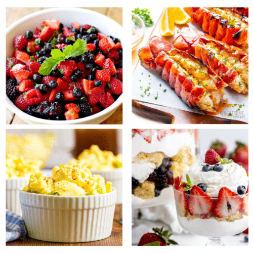 a 4 photo collage of photos of keto and low carb dishes perfect for the 4th of July.