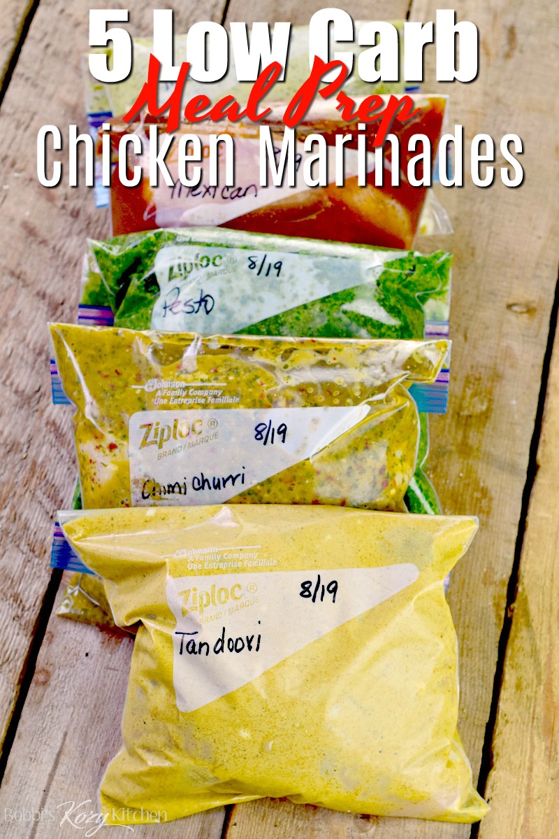These 5 Easy Low Carb Marinade Recipes for Chicken are the perfect way to meal prep for the week to come. Staying low carb and getting a delicious meal on the table has never been so easy! #lowcarb #keto #mealprep #chicken #pork #Beef #vegetables #marinade #easy #diy #recipe | bobbiskozykitchen.com