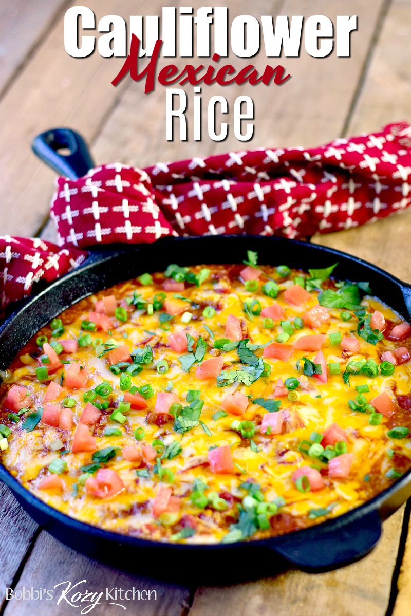 This Mexican Cauliflower Rice recipe is low-carb and perfect as a side for all of your favorite keto dishes! #lowcarb #lchf #keto #cauliflower #rice #vegetarian #Mexican #easy #recipe | bobbiskozykitchen.com