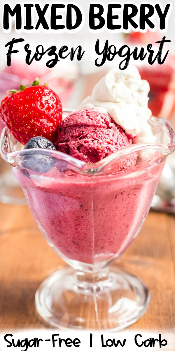 Mixed Berry Sugar-Free Frozen Yogurt - This 4 ingredient, no-churn, sugar-free mixed berry frozen yogurt recipe is keto-friendly, easy to make, and tastes delicious! #keto #lowcarb #sugarfree #nochurn #icecream #frozenyogurt #froyo #berry #dessert #easy #recipe | bobbiskozykitchen.com