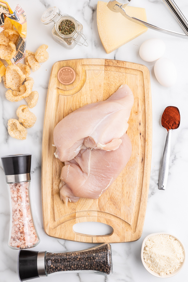Overhead photo of the ingredients needed to make Keto Chicken Nuggets.