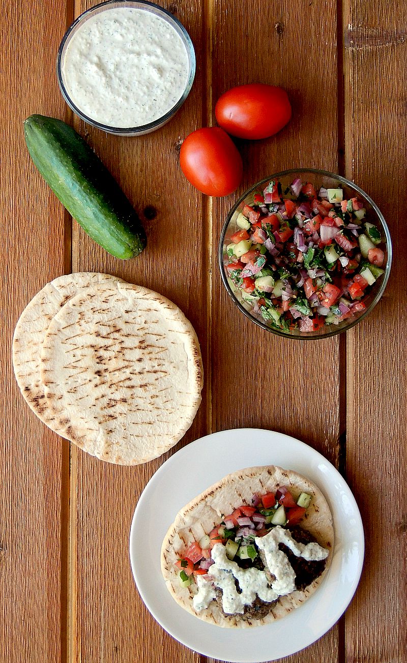 Beef Kofta with Tzatziki and Cucumber Tomato Relish from www.bobbiskozykitchen.com