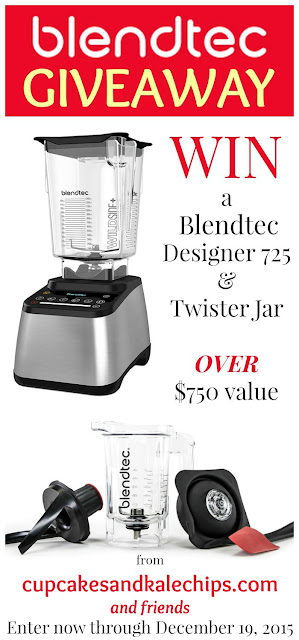 Win a Blendtec 725 blender and Twister Jar, an over $750 value. You have through February 5, 2016 to enter. www.bobbiskozykitchen.com