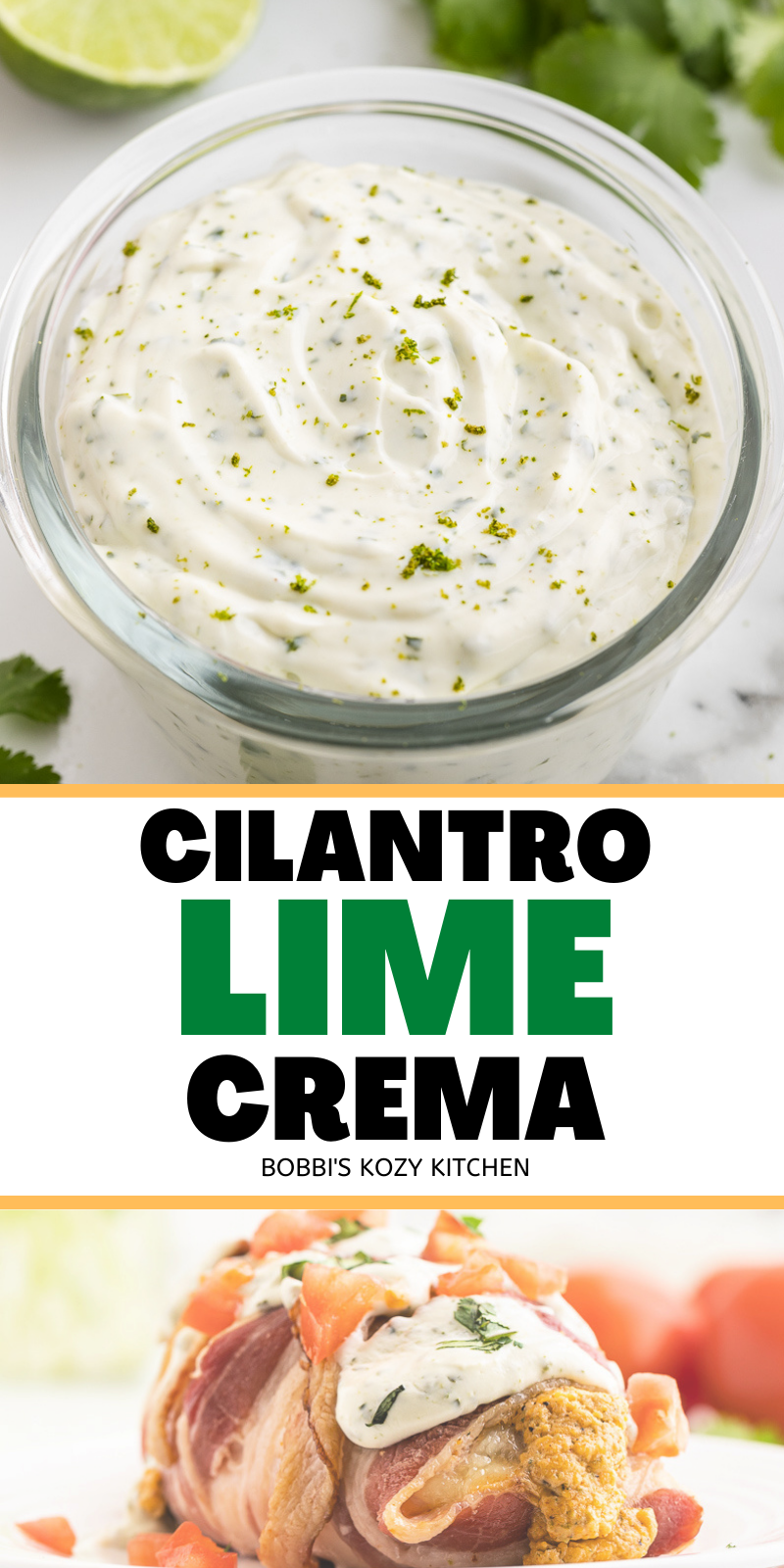 Cilantro Lime Crema - This tasty cilantro lime crema recipe is easy to make, keto friendly, and works so well with everything from tacos, to burritos, to enchiladas, and more! #keto #lowcarb #glutenfree #mexican #sauce #cilantro #lime #crema #cream