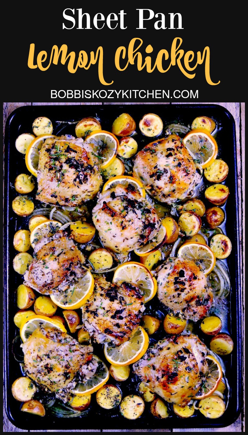 Sheet Pan Lemon Chicken is delicious, and with very few steps, and one pan, it makes the perfect weeknight, or Sunday Supper meal that your whole family will love from www.bobbiskozykitchen.com