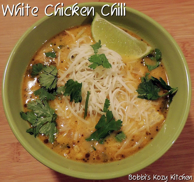 Creamy White Chicken Chili with Roasted Poblano Peppers