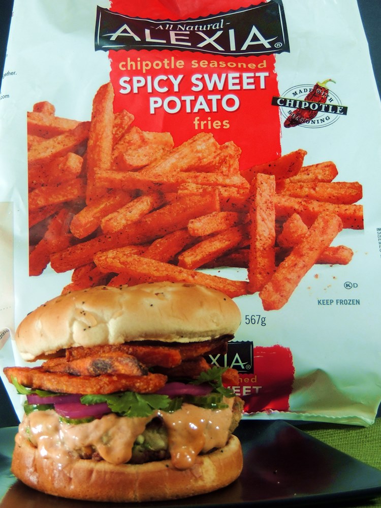 Asian Style Salmon Burgers with Hoisen Mayo and Spicy Sweet Potato Fries from www.bobbiskozykitchen.com