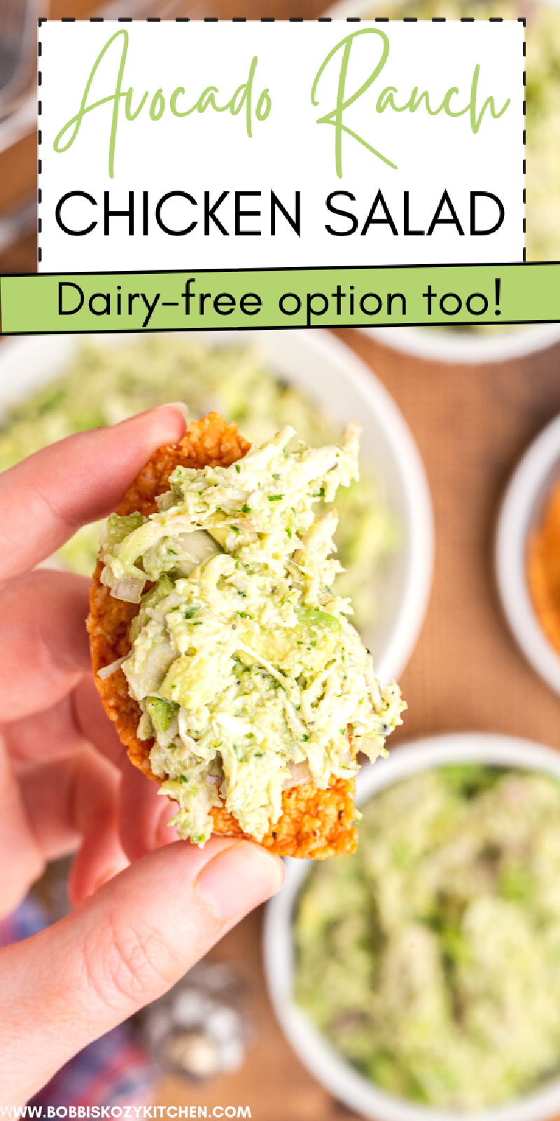 Keto Avocado Ranch Chicken Salad - This healthy keto avocado ranch chicken salad uses poached chicken but is the perfect way to use up leftover chicken, for a delicious lunch that will fill you up without weighing you down. Dairy-free option available too! #lowcarb #keto #glutenfree #dairyfree #avocado #ranch #chicken #salad #lunch #recipe
