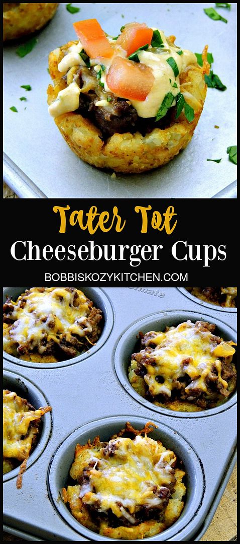 Change up your burger game with these fun, kid friendly, tater tot cheeseburger cups. From www.bobbiskozykitchen.com