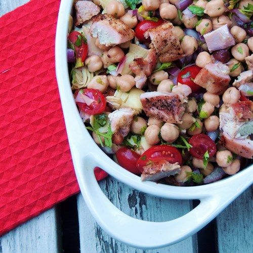 Chick Pea Tabbouleh with Grilled Chicken and Artichokes