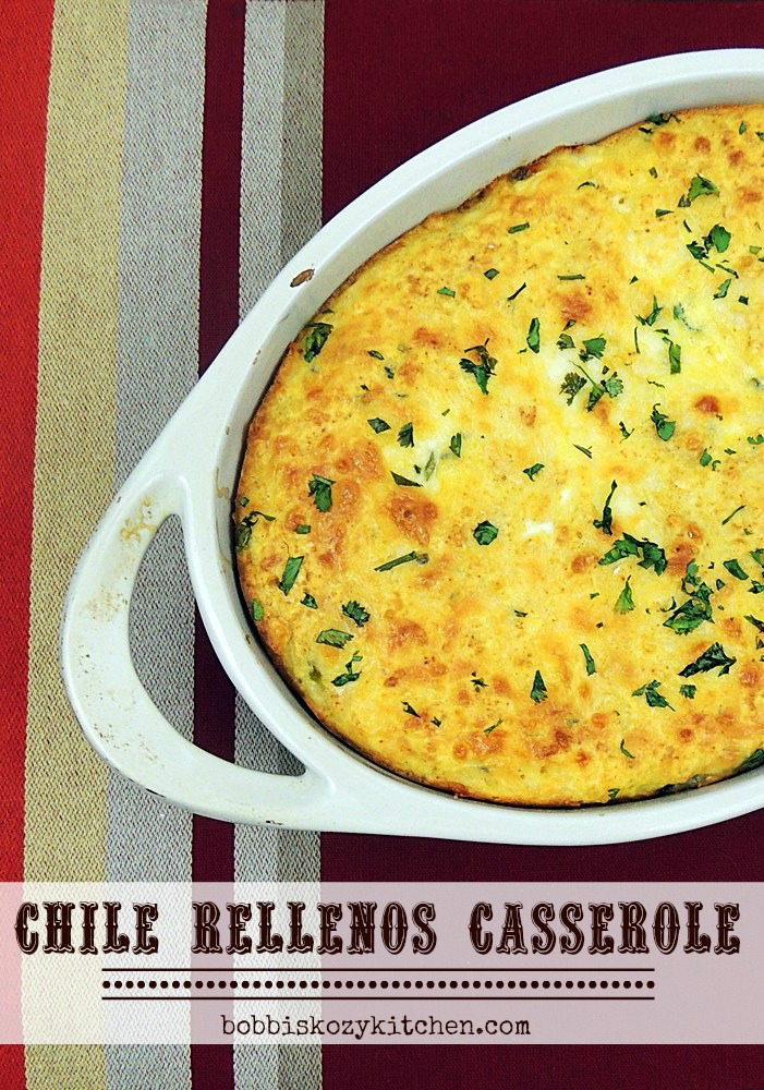 This Chile Rellenos Casserole recipe is made tastier with the addition of roasted Hatch green chiles. Fluffy, cheesy, spicy, and oh so good!  #breakfast #casserole #chiles #hatch #green #egg #recipe | bobbiskozykitchen.com