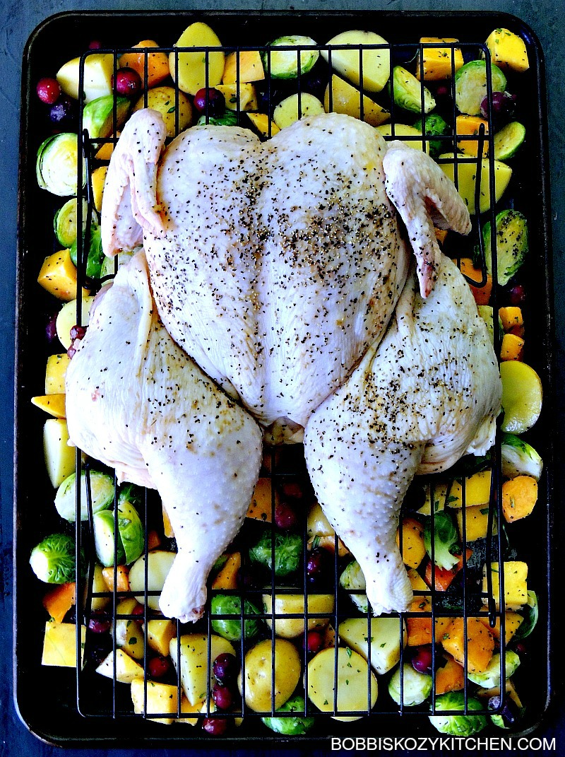 This Cranberry Glazed Sheet Pan Chicken and Vegetables recipe is the perfect fall-flavored meal. It is easy to make, delicious, and uses just one pan. #holidayrecipes #holidayrecipe #chicken #vegetables #cranberry #brusselsprouts #sheetpan #sheetpandinner #easy #recipe | bobbiskozykitchen.com