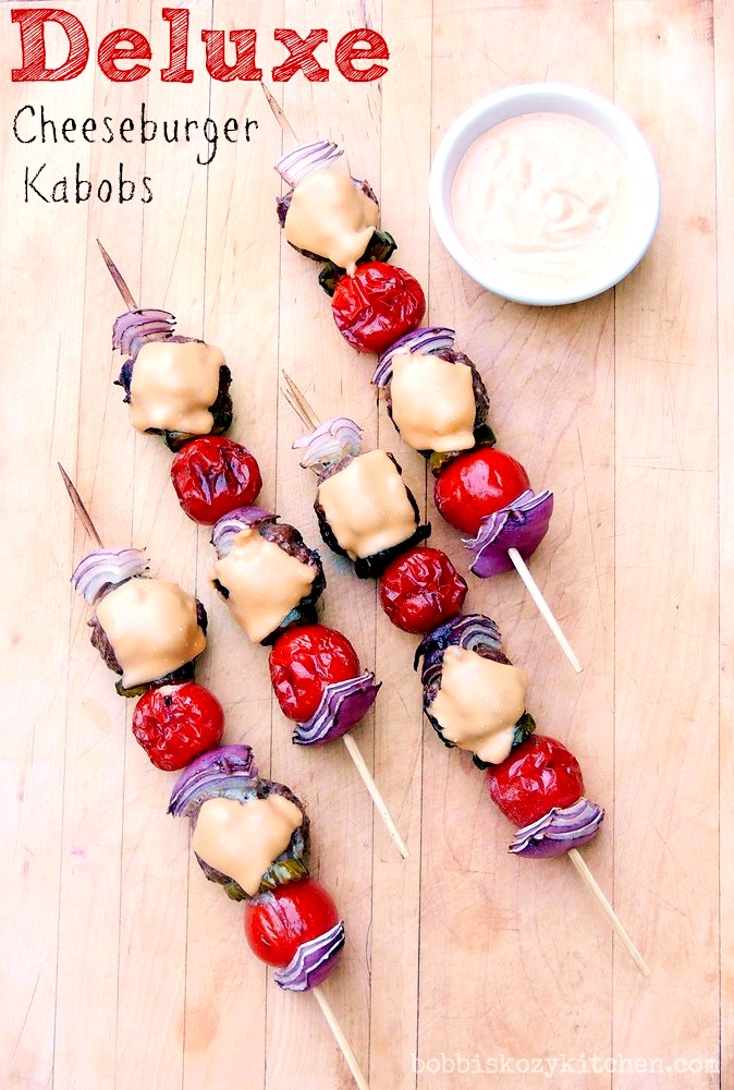 This cheeseburger kabob recipe is fun for the whole family.  Low-carb and keto friendly, this easy to make recipe is sure to be a hit! Who doesn't love tasty food on a stick? #beef #keto #lowcarb #lchf #bbq #grilled #easy #kabob #kebab #recipe | bobbiskozykitchen.com
