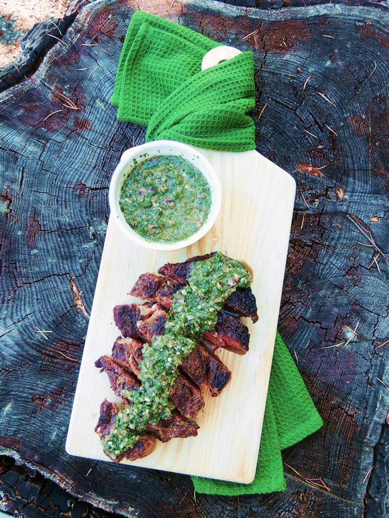 Grilled Ribeye Steaks with Roasted Jalapeno Chimichurri #SundaySupper
