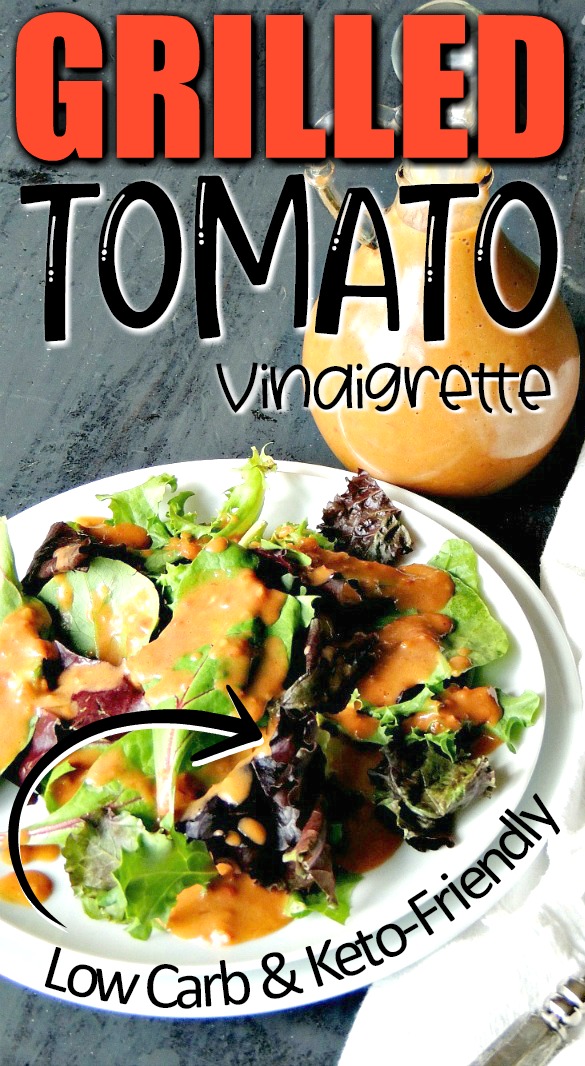 Grilled Tomato Vinaigrette - No matter the weather you MUST break out that grill and make this Grilled Tomato Vinaigrette! Grilling brings that touch of smoke that puts this low carb/keto-friendly vinaigrette OVER.THE.TOP! I could drink buckets of this stuff I swear ?  #keto #lowcarb #salad #dressing #tomato #grilled #easy #recipe | bobbiskozykitchen.com