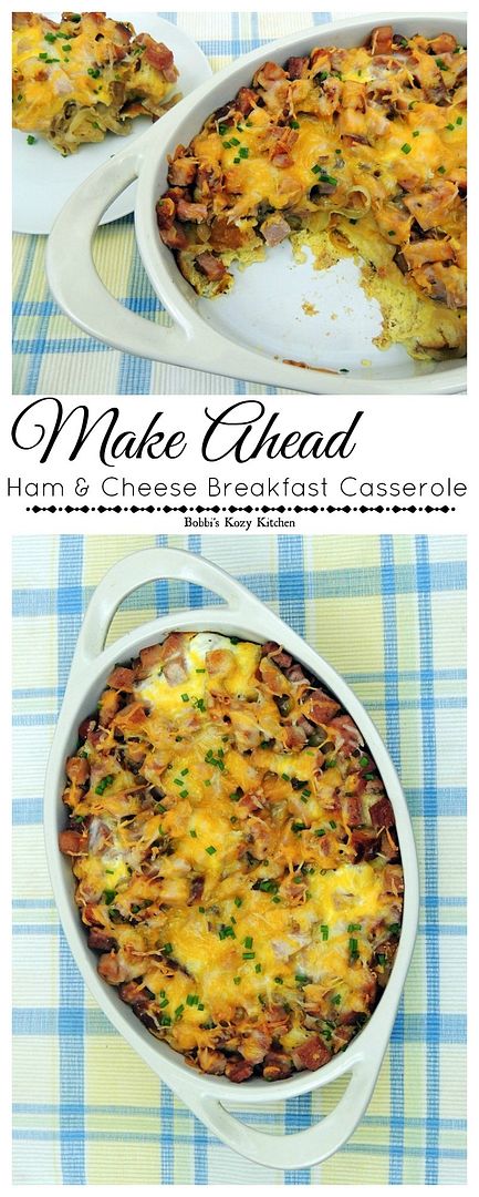 Make Ahead Ham and Cheese Breakfast Casserole -  Super easy and perfect for Easter, Christmas, or anytime you want to serve a fabulous breakfast to your family. | www.bobbiskozykitchen.com
