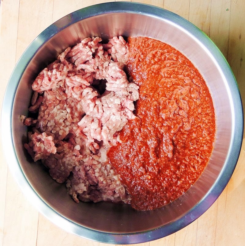 Sauce and meat for Easy Homemade Chorizo in a bowl.
