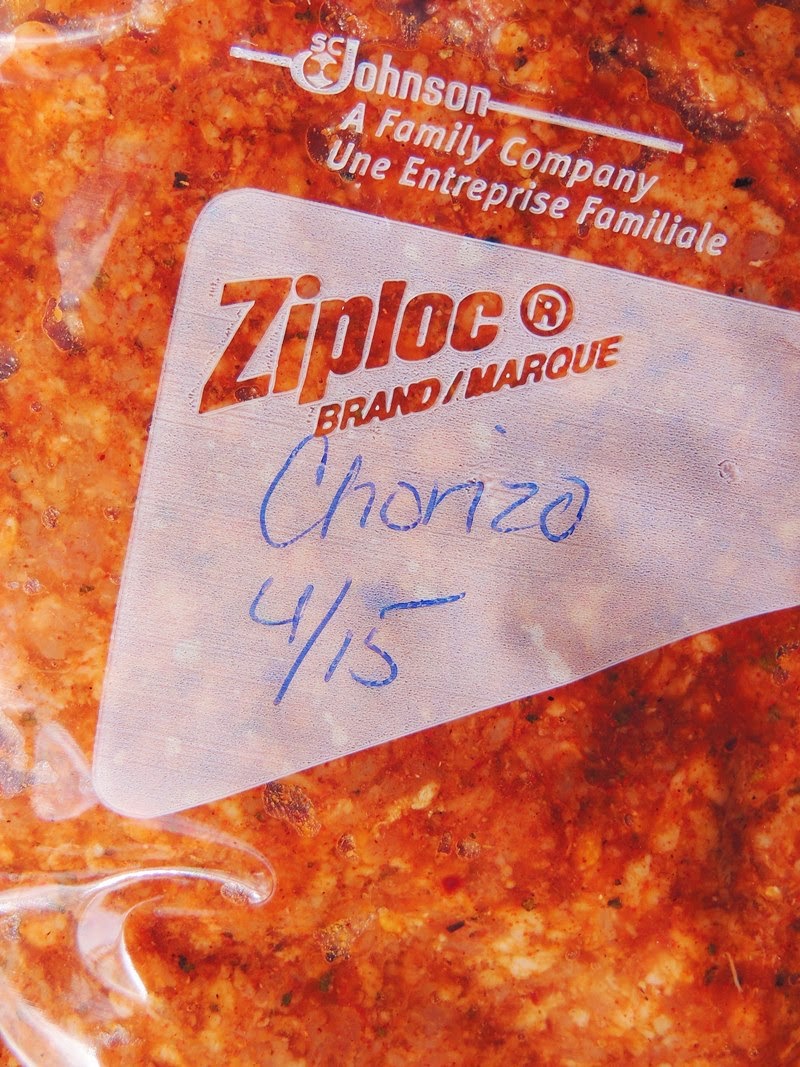 Close up of Sauce and meat for Easy Homemade Chorizo in a ziplock bag.