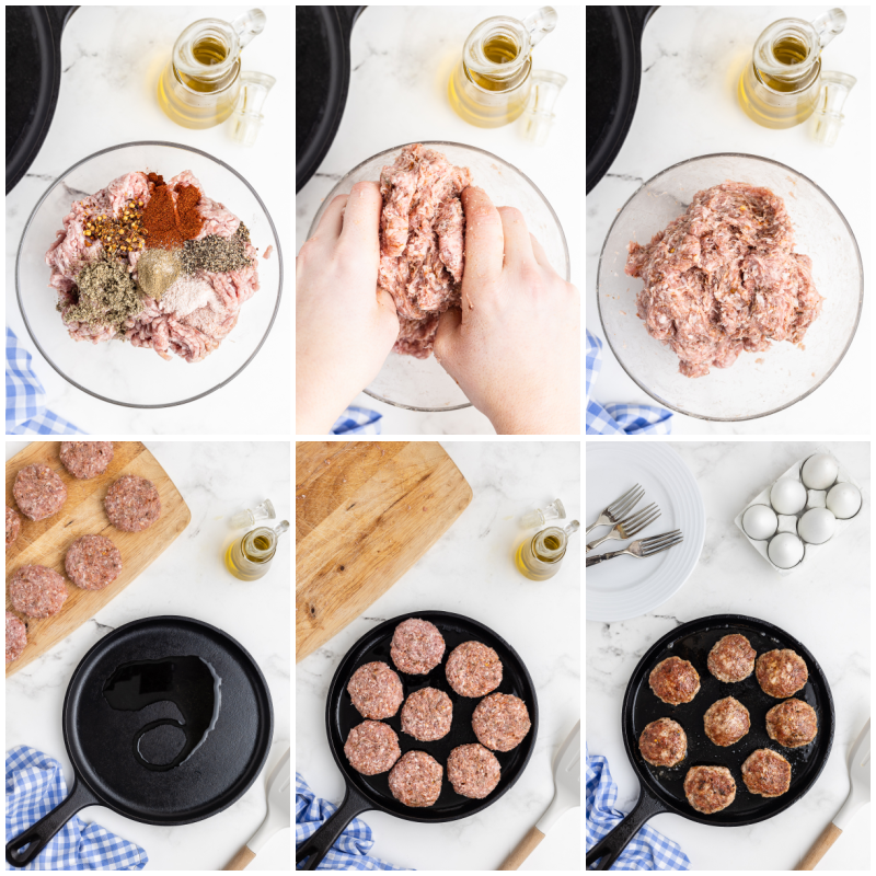 Six photos of the process of making Keto Country Sausage.