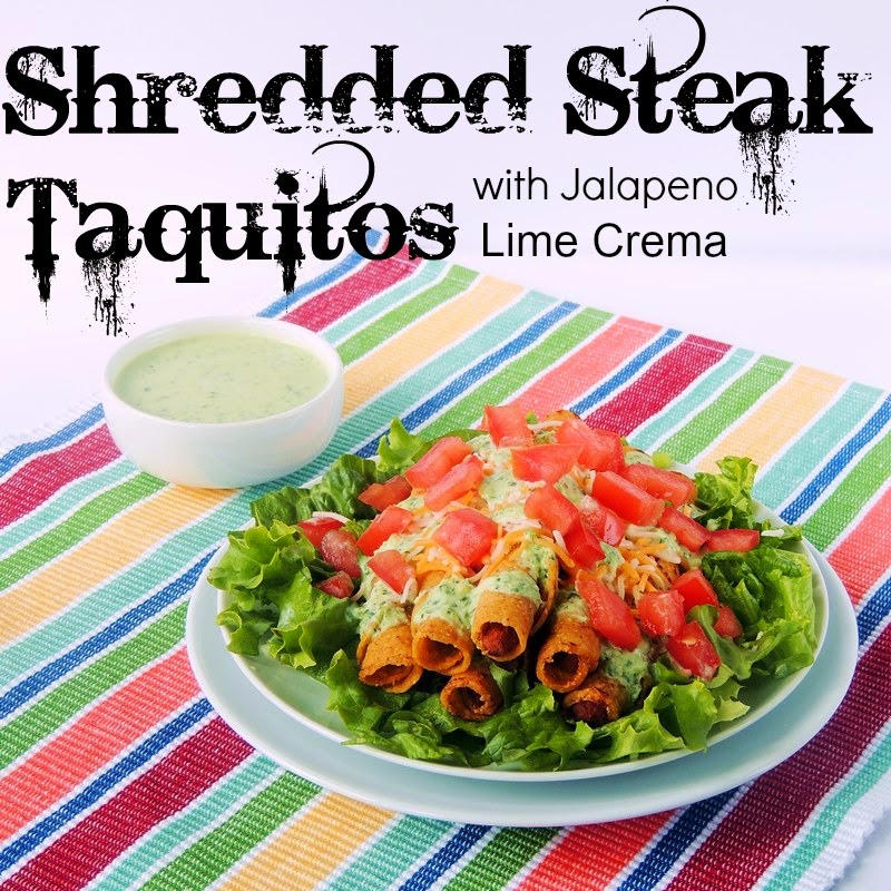 Shredded Steak Taquitos with Jalapeno Lime Crema