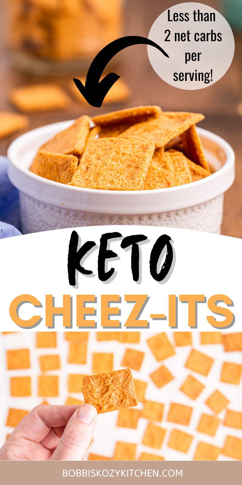 Keto Smoked Cheddar Crackers (Cheez-Its) - These keto "Cheez-It" crackers are made with superfine almond flour and cheese, then baked to crunchy perfection! With only 3 main ingredients, they are an easy low carb way to enjoy your favorite cheesy cracker snack! #lowcarb #keto #glutenfree #dairyfree #vegetarian #cheezits #cheddar #smoked #crackers #snack #recipe