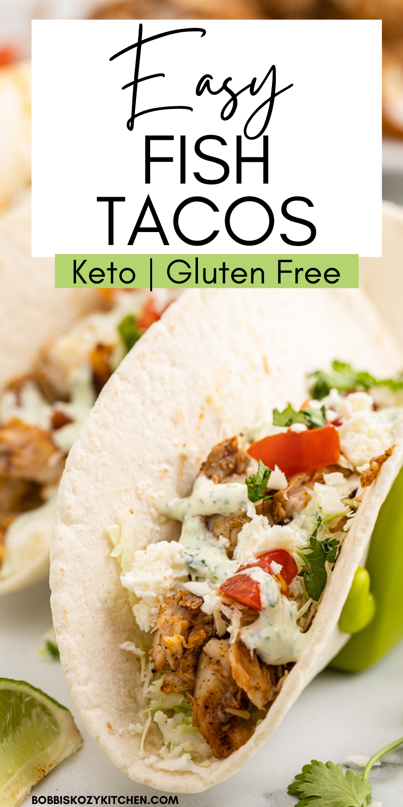 Keto Fish Tacos - Turn your Taco Tuesday into a fiesta with these easy to make Keto Fish Tacos. They are low carb, gluten-free, and less than 3 net carbs per taco! #keto #lowcarb #glutenfree #fish #tacos #easy