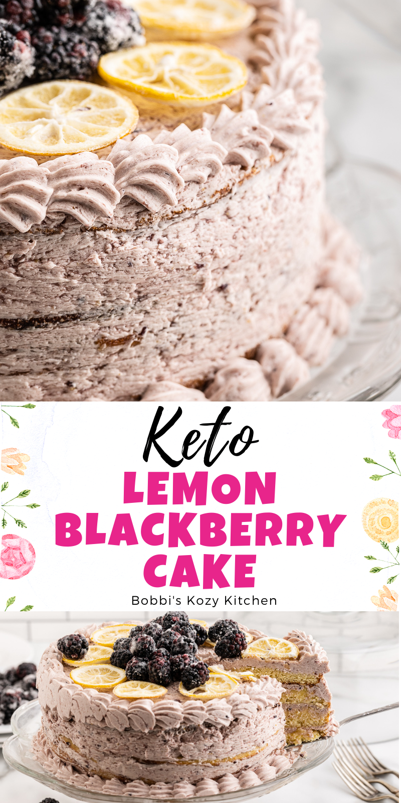 Keto Lemon Cake with Blackberry Mascarpone Frosting - This Keto Lemon Cake with Blackberry Mascarpone Frosting is moist and delicious with layers of lemon cake, lemon curd, and blackberry mascarpone frosting. It is the perfect low carb way to celebrate spring! #keto #lowcarb #glutenfree #cake #lemon #Blackberry #lemoncurd #spring
