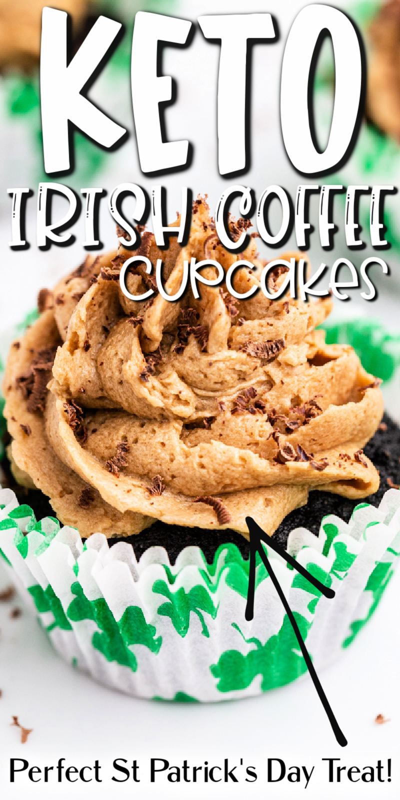 Keto Irish Coffee Cupcakes - These Keto Irish Coffee Cupcakes are the perfect low-carb and gluten-free chocolate treat to celebrate St Patrick's Day with. #lowcarb #keto #glutenfree #irish #coffee #chocolate #cupcakes #stpatricksday #dessert #sweets #recipe