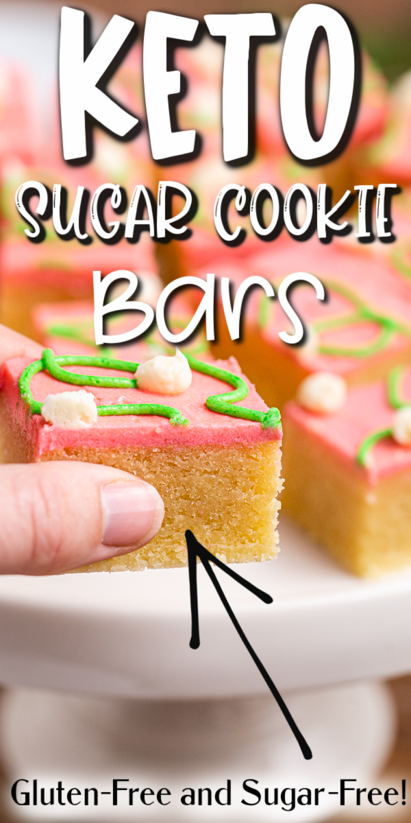 Keto Sugar Cookie Bars - These keto sugar cookie bars are a low carb, gluten-free, and sugar-free version of a classic holiday treat the whole family will love. #keto #lowcarb #glutenfree #sugarfree #cookies #bars #brownie #dessert #christmas #sweets #recipe | bobbiskozykitchen.com
