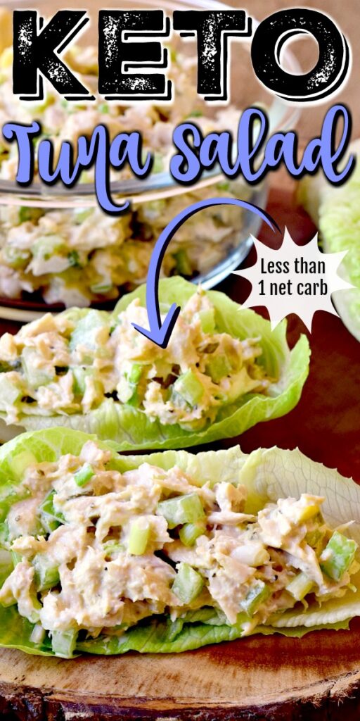 Pinterest graphic with image of keto tuna salad on it.