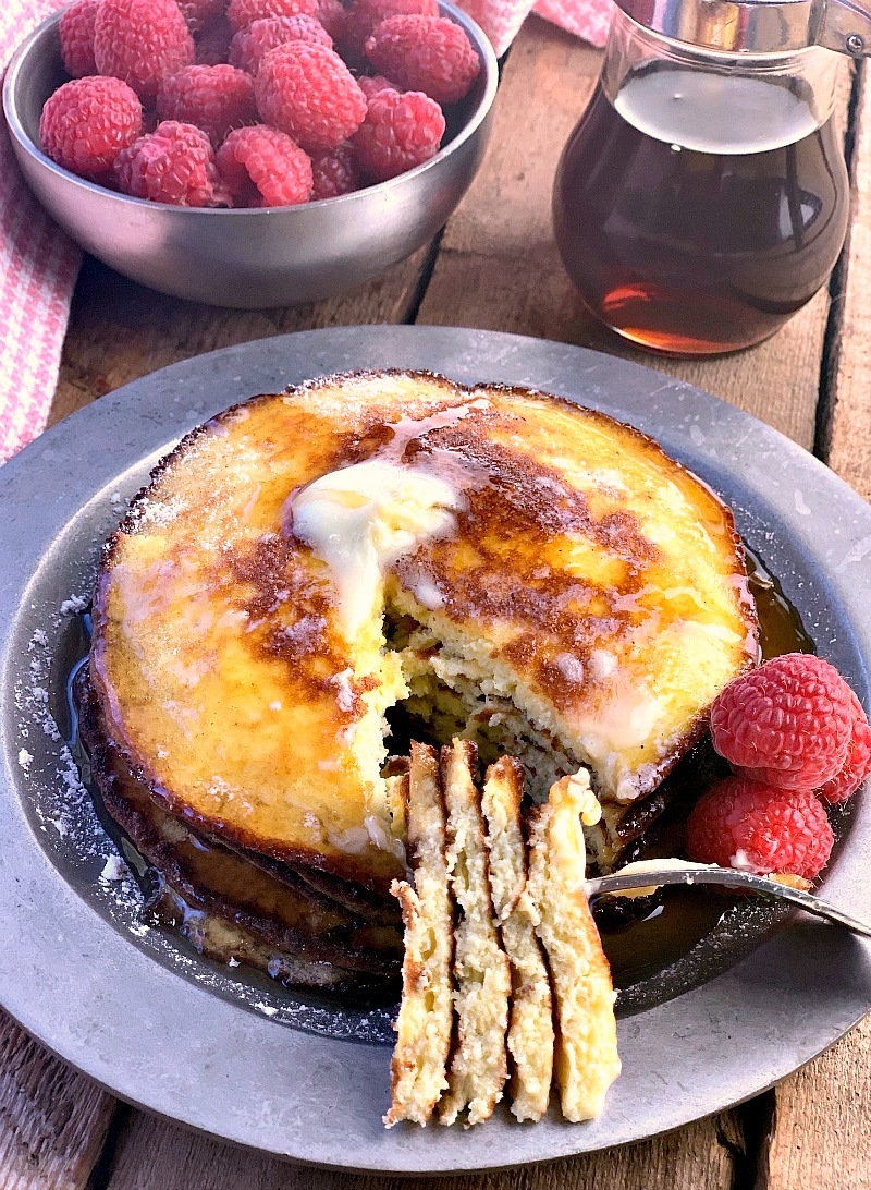 Cream Cheese Pancakes (Low Carb & Sugar-Free) - This low carb cream cheese pancake recipe is sugar-free, gluten-free, keto-friendly, and satisfies that craving for a sweet tasty breakfast without your guilt spiraling out of control. #keto #ketodiet #lowcarb #sugarfree #glutenfree #diet #breakfast #brunch #pancakes #easy #recipe | bobbiskozykitchen.com