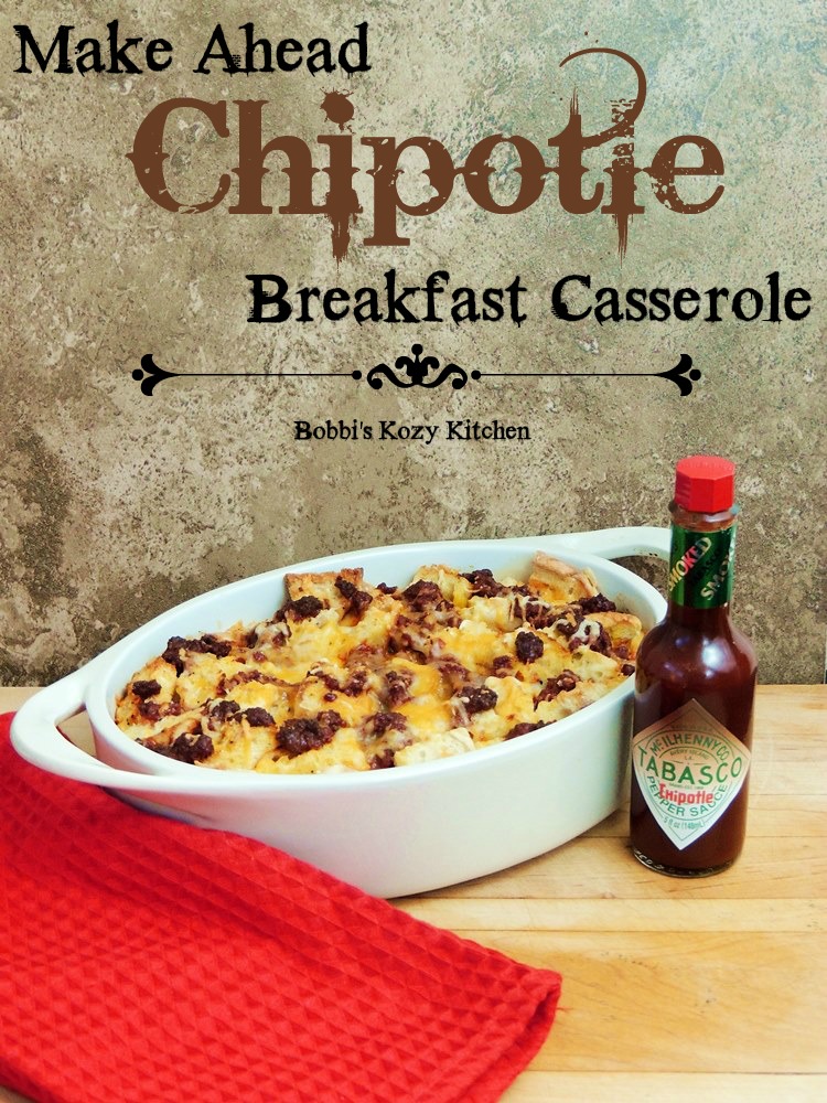 Make-Ahead Chipotle Breakfast Casserole - is not only easy to make for a holiday party, it's smoky chipotle flavor is sure to wake up everyone's taste buds! #breakfast #casserole #Makeahead #brunch #Mexican #easy #recipe | bobbiskozykitchen.com
