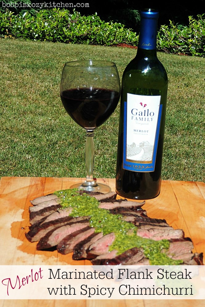Merlot Marinated Flank Steak with Spicy Chimichurri for #SundaySupper