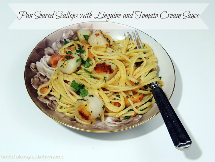 Pan Seared Scallops with Linguine and Tomato Cream Sauce for #SundaySupper