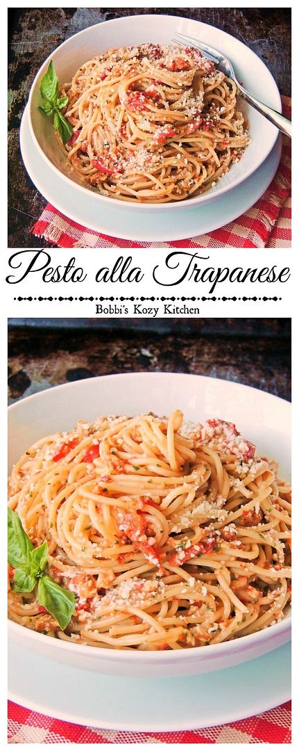 Pesto alla Trapanese - With ripe grape tomatoes that are bursting with flavor, fresh basil, and ground almonds to add body to the sauce, this is the ultimate fresh tasting pasta!