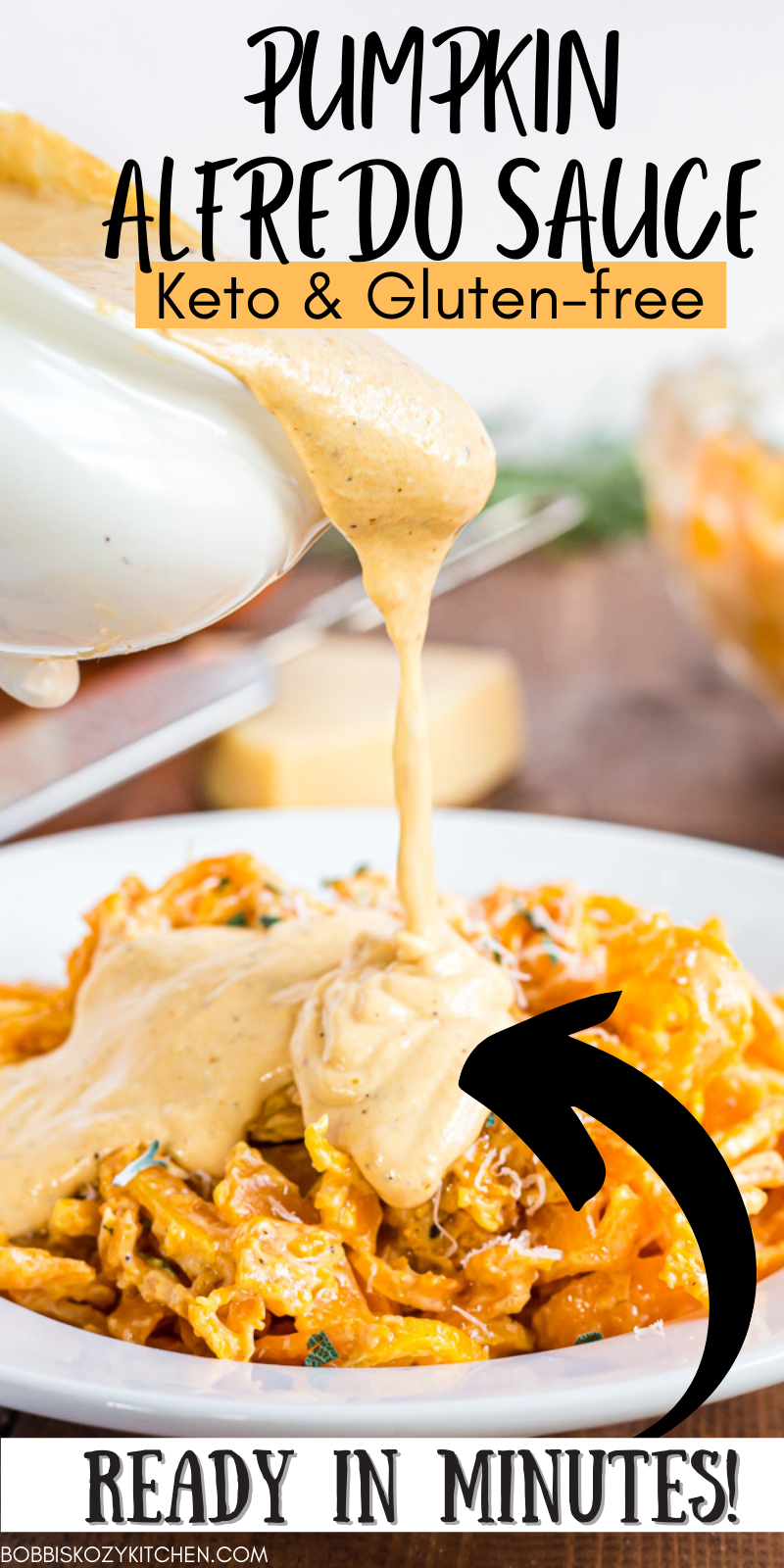 Pumpkin Alfredo Sauce - This Pumpkin Alfredo Sauce is an easy weeknight dish with a few ingredients, is done in less than 20 minutes, plus it is low carb and gluten-free! #pumpkin #lowcarb #alfredo #sauce #keto #glutenfree #recipe