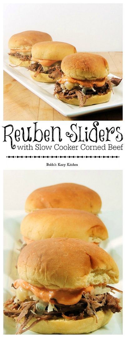 Make these tasty little sammies for your St Patrick's Day festivities. They are cute, tasty, and sure to please your guests! BONUS is that you make the corned beef in your slow cooker for set it and forget it preparation.