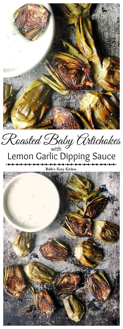 Tender baby artichokes roasted to perfection and served with a tangy garlic lemon dipping sauce is possibly one of the best to celebrate spring! From www.bobbiskozykitchen