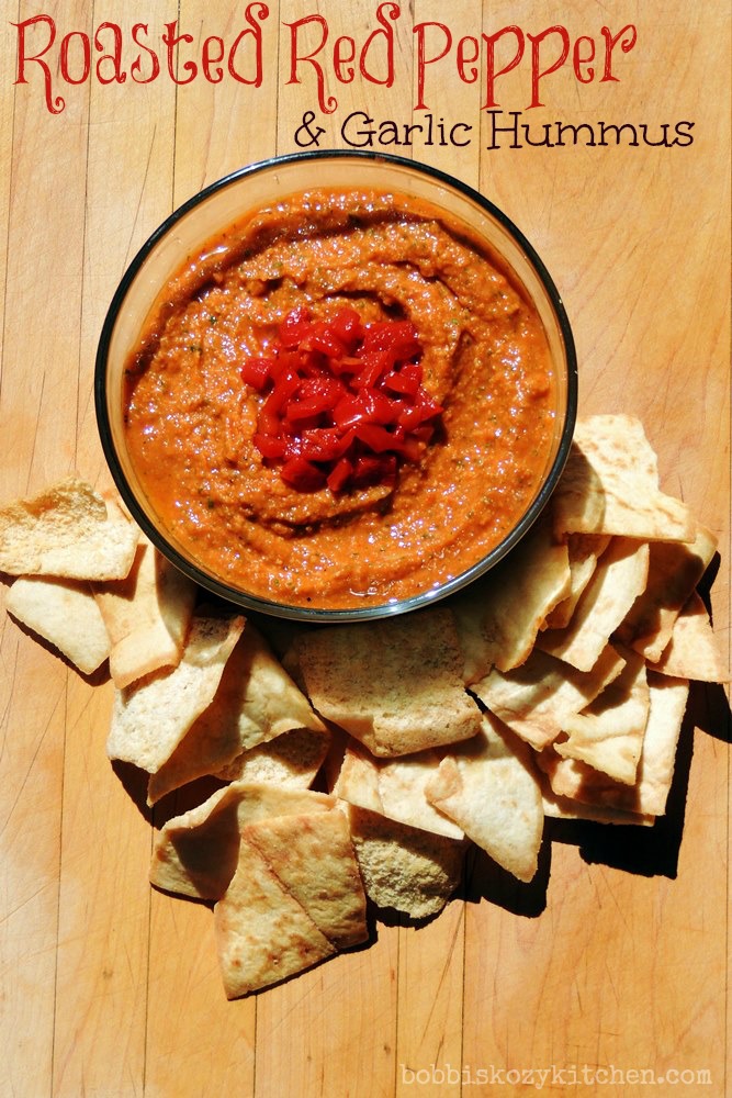 This hummus recipe switches up that plain boring hummus with this tasty roasted red pepper version. #hummus #glutenfree #dairyfree #healthy #recipe #easy #appetizer | bobbiskozykitchen.com