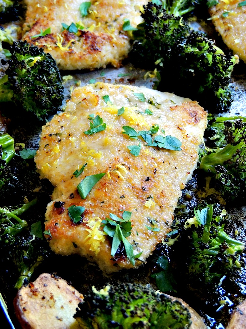 Sheet Pan Chicken Milanese - No need to use several pots and pans to make this wonderful weeknight meal. Just grab that sheet pan, and you are ready to go. From www.bobbiskozykitchen.com
