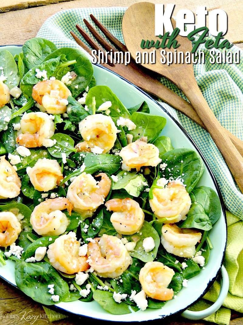 This keto shrimp and spinach salad recipe packs in the good fats and protein all while serving up only 5 net carbs per serving. It is a delicious lunch or dinner that the whole family will love! #keto #shrimp #spinach #salad #recipe #LCHF #easy | bobbiskozykitchen.com