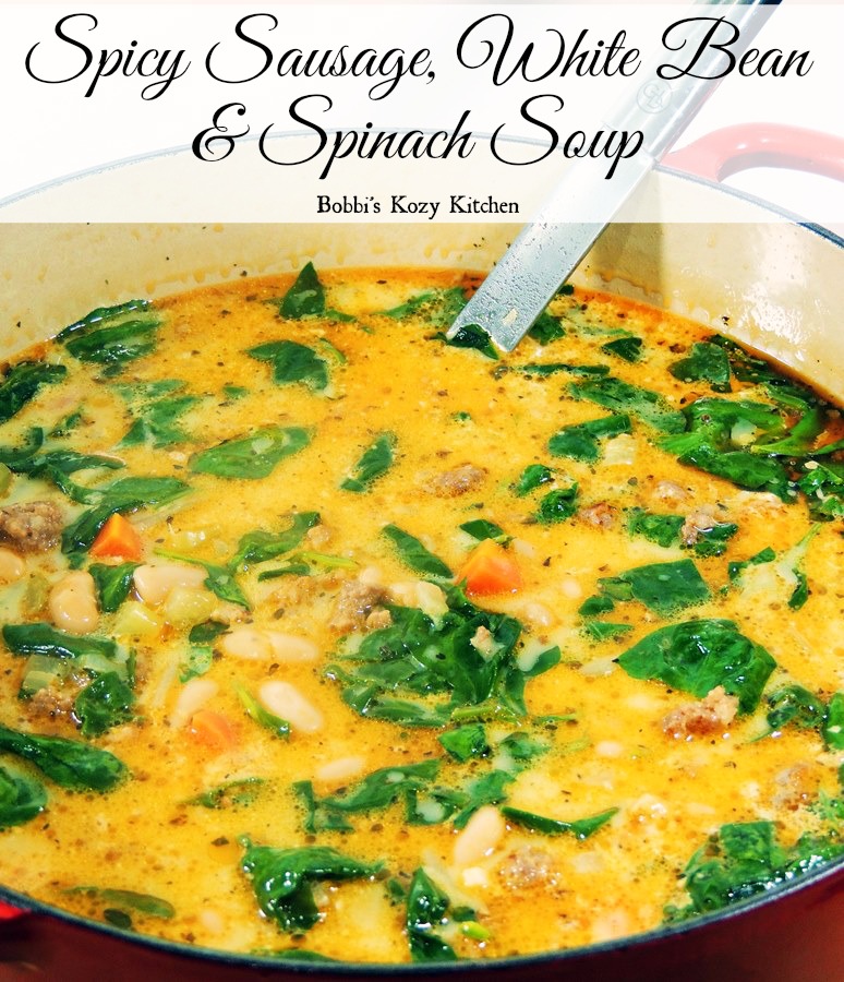 Spicy Sausage, White Bean, and Spinach Soup
