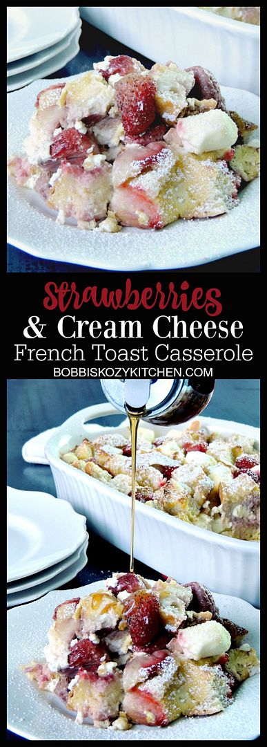 Decadent, and delicious, this Strawberries and Cream French Toast Casserole is the perfect dish for a family breakfast or brunch. From www.bobbiskozykitchen.com