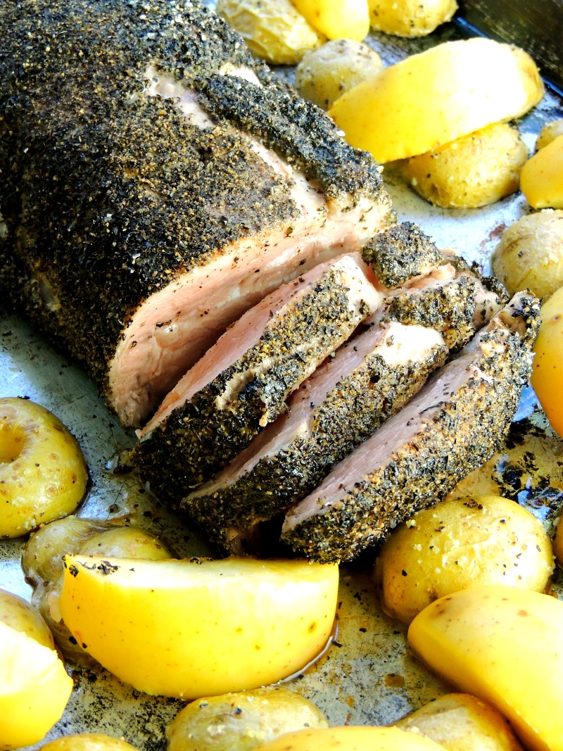 Tea Rubbed Pork Loin with Apples and Potatoes