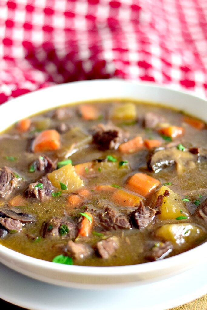 Ultimate Keto Beef Stew in a white bowl for 100 Keto & Low Carb Soup Recipes.