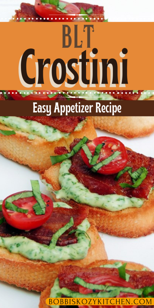 BLT Crostini - All the flavors of a BLT, with a delicious basil mayonnaise, in an easy to make appetizer that is guaranteed to please your partygoers! #appetizer #bacon #tomato #basil #Blt #easy
