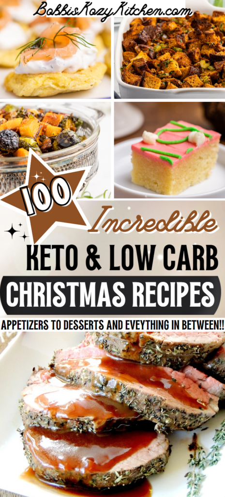 Photo collage for Pinterest of keto and low carb Christmas recipes.